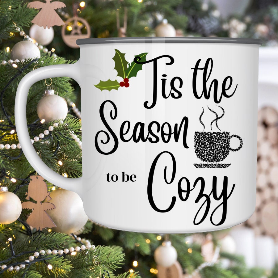 Tis the Season to Be Cozy 12oz Enamel Camping Mug