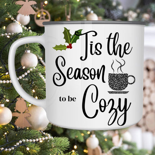 Tis the Season to Be Cozy 12oz Enamel Camping Mug