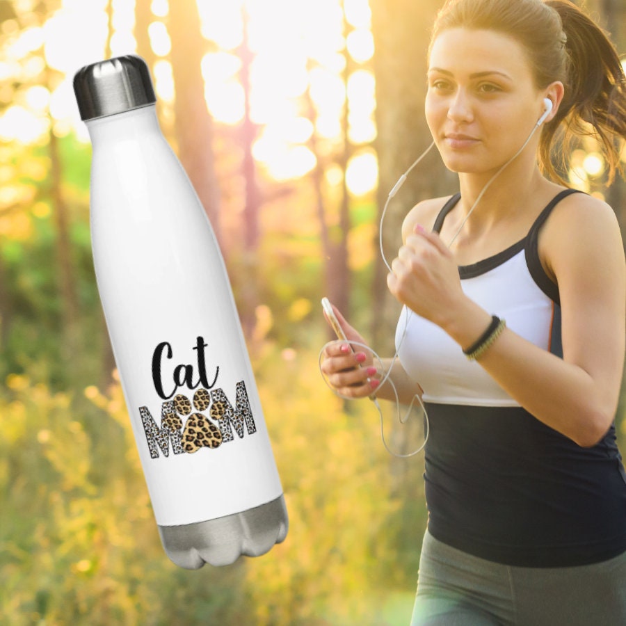 Leopard Print Cat Mom | Stainless Steel Water Bottle