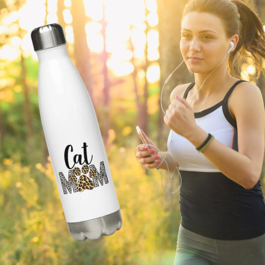 Leopard Print Cat Mom | Stainless Steel Water Bottle
