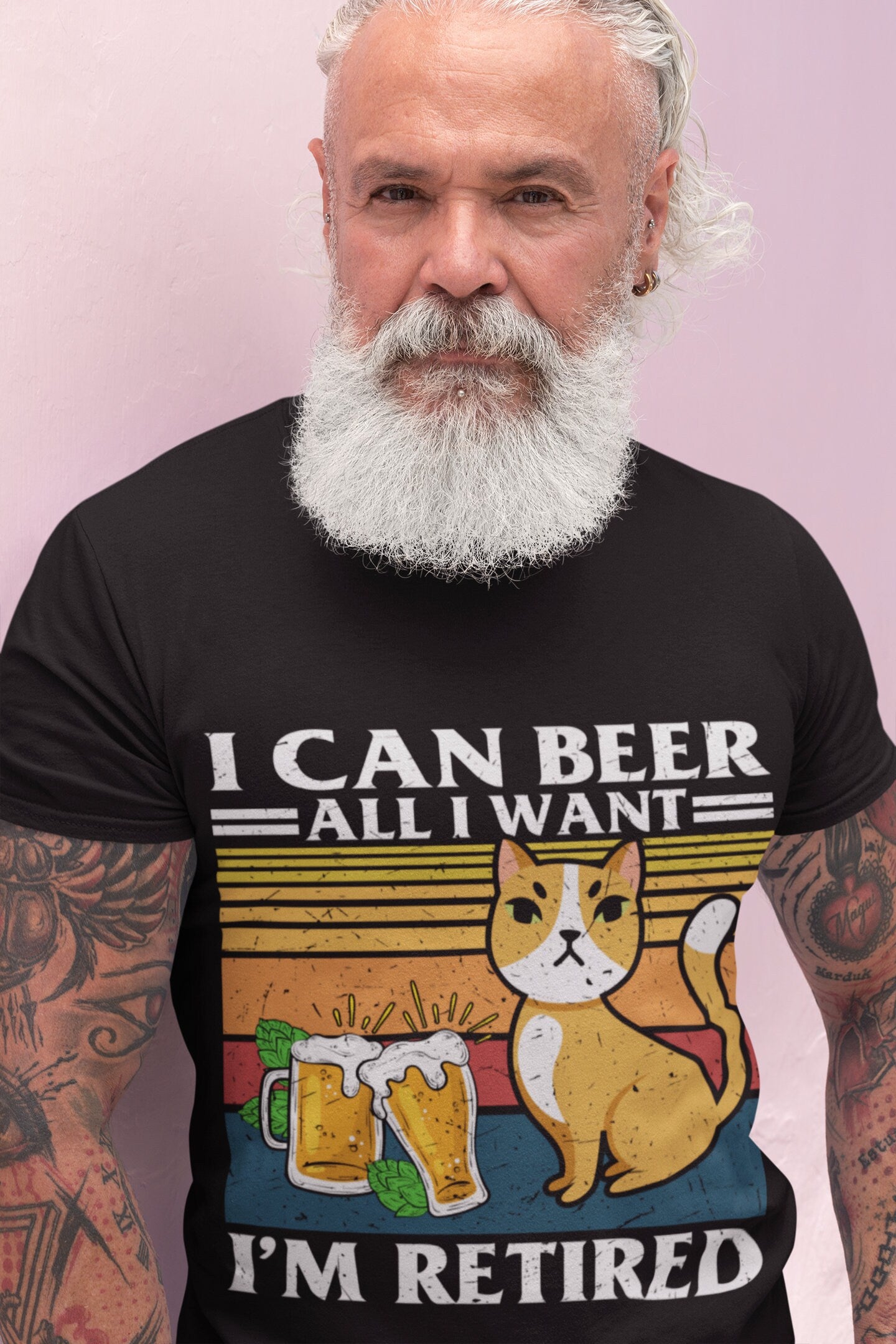 I Can Beer All I Want, I'm Retired, Retired Dad Gift, Cat Dad Shirt, Beer Dad Shirt, Cat Dad Gift, Retired, Unisex Jersey Short Sleeve Tee