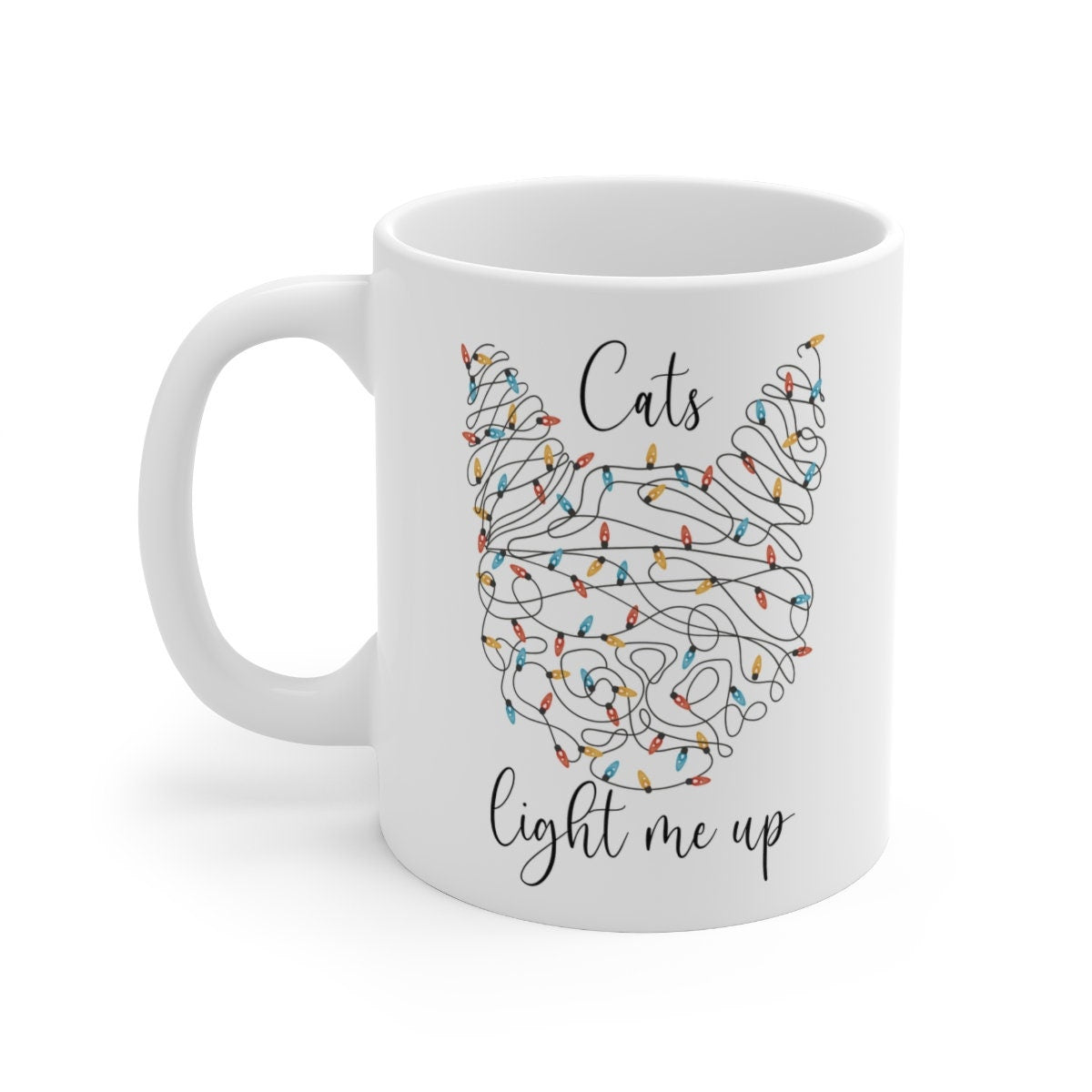 Christmas Mug for Cat Lovers, Christmaslights Mug, Christmas Stocking Stuffer Ideas, Christmas Lights, Holiday Gift, Gift for Her