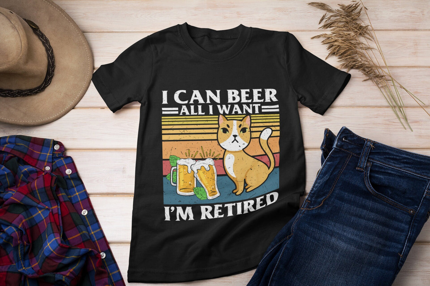 I Can Beer All I Want, I'm Retired, Retired Dad Gift, Cat Dad Shirt, Beer Dad Shirt, Cat Dad Gift, Retired, Unisex Jersey Short Sleeve Tee