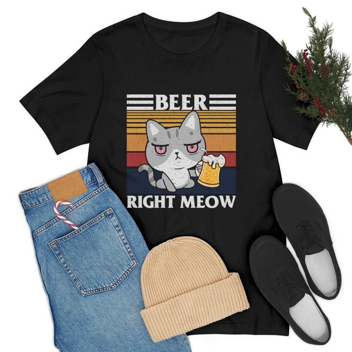 Beer Right Meow, Cat Dad Gift, Gift for Beer Lover, Cat Dad Shirt, Cat Dad Tee, Unisex Jersey Short Sleeve Tee