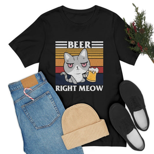 Beer Right Meow, Cat Dad Gift, Gift for Beer Lover, Cat Dad Shirt, Cat Dad Tee, Unisex Jersey Short Sleeve Tee