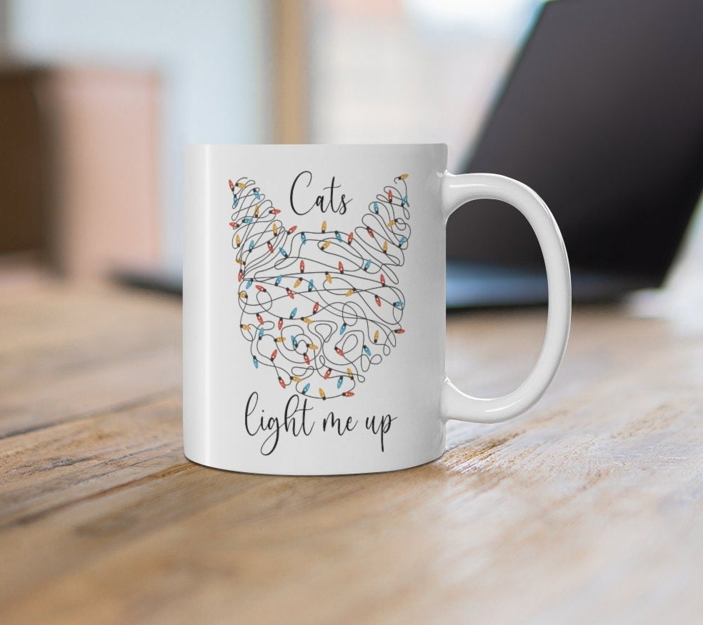 Christmas Mug for Cat Lovers, Christmaslights Mug, Christmas Stocking Stuffer Ideas, Christmas Lights, Holiday Gift, Gift for Her