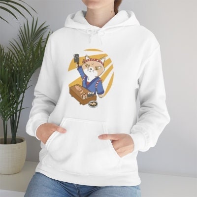 Sushi Master Cat, Sushi Cat, Kawaii Sushi Cat, Cat Dad Hoodie, Cat Mom Hoodie, Cat Present, Cat Gift, Unisex Heavy Blend Hooded Sweatshirt