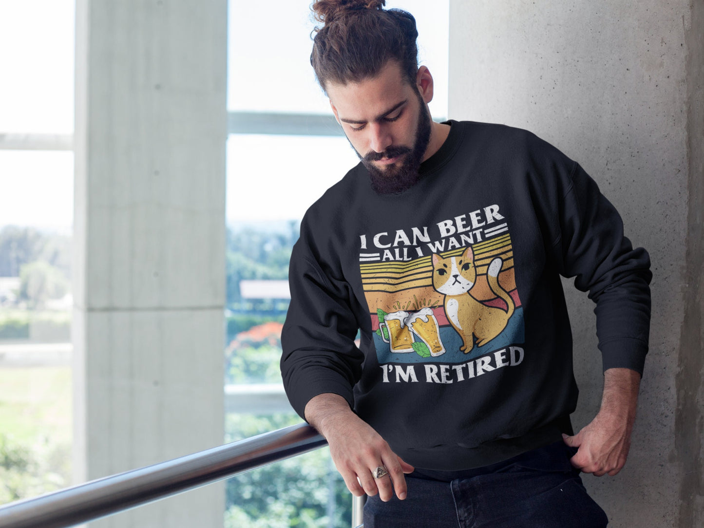 Funny Cat Dad Sweatshirt, Fur Dad Gift, Cat Present, Cat Dad Gift, Cat-Themed Gift, Beer Lover Shirt, Unisex Heavy Blend Crewneck Sweatshirt