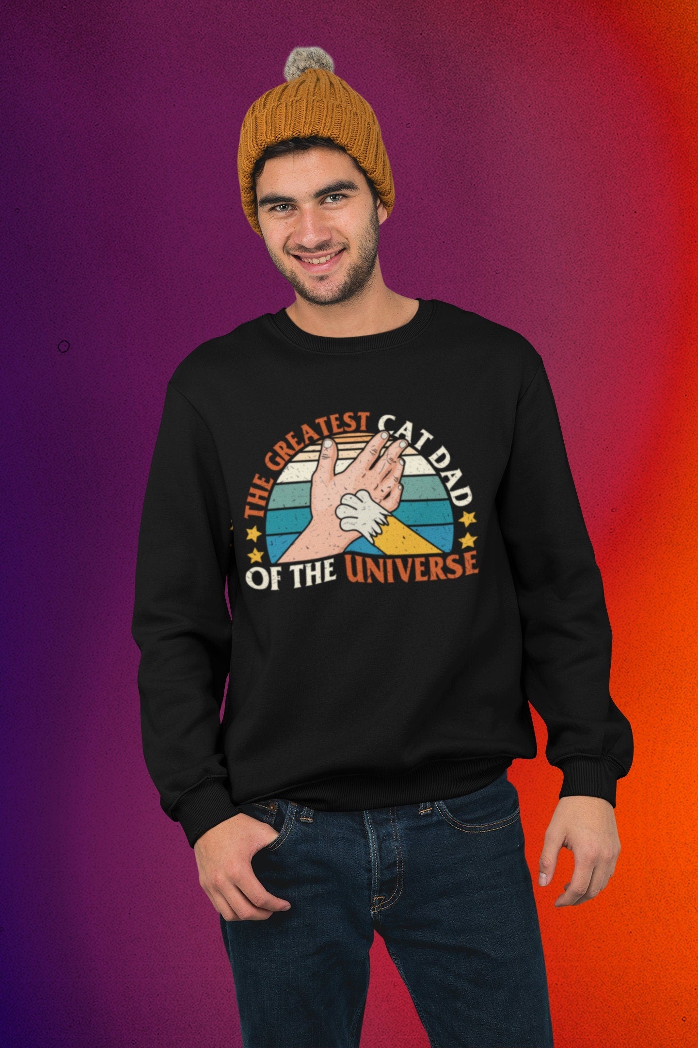 The Greatest Cat Dad of the Universe, Funny Cat Dad Shirt, Fur Dad Gift, Cat Present, Cat Dad Gift, Unisex Heavy Blend Crewneck Sweatshirt