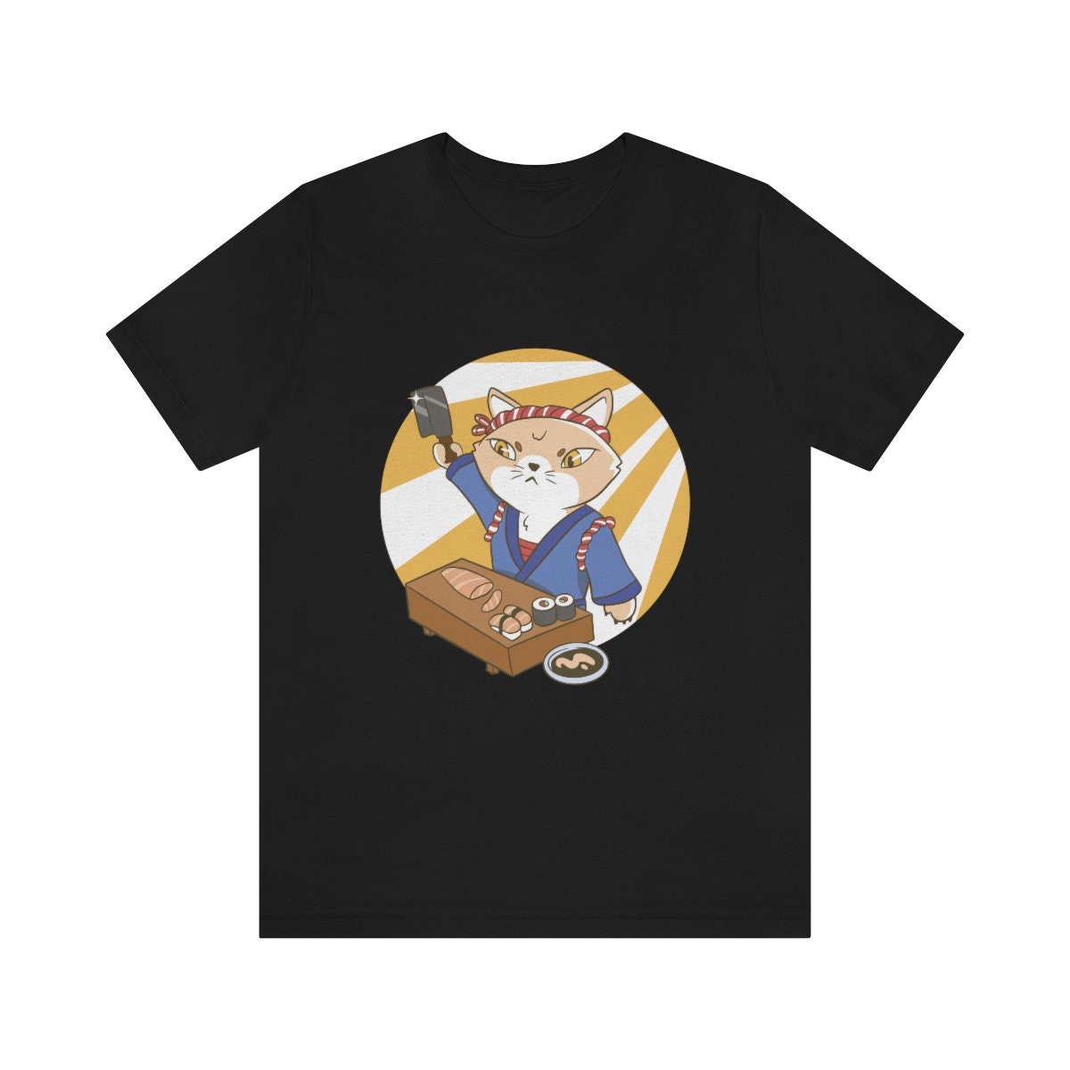Sushi Master Cat, Sushi Cat, Kawaii Sushi Cat, Cat Dad Hoodie, Cat Mom Hoodie, Cat Present, Cat Gift, Unisex Jersey Short Sleeve Tee