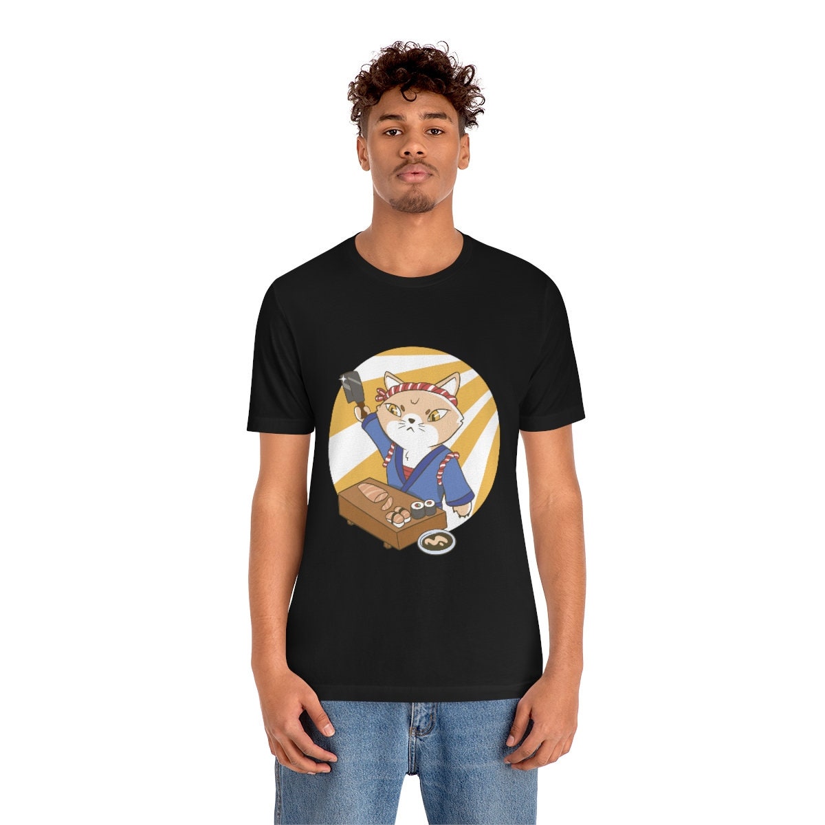 Sushi Master Cat, Sushi Cat, Kawaii Sushi Cat, Cat Dad Hoodie, Cat Mom Hoodie, Cat Present, Cat Gift, Unisex Jersey Short Sleeve Tee