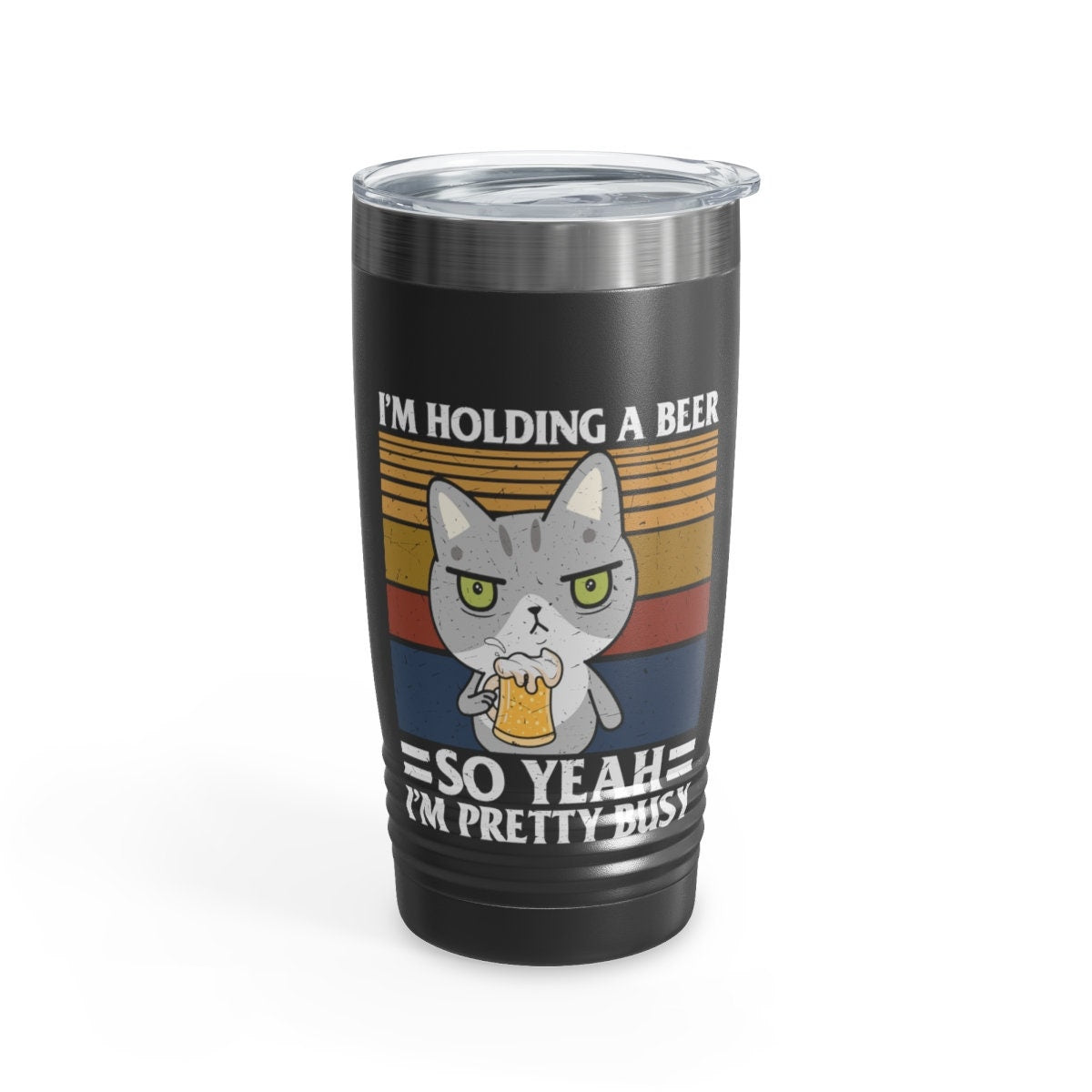 I'm Holding a Beer, Funny Cat Dad Mom Shirt, Cat Present, Cat Gift, Beer Lover, Funny Beer shirt, Ringneck Tumbler, 20oz