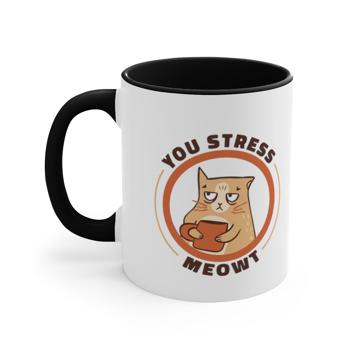 You Stress Meowt, Cute Kawaii Cat Mug, Cat Mom Dad Mug, Cat Present, Colorful Accent Mugs, 11oz