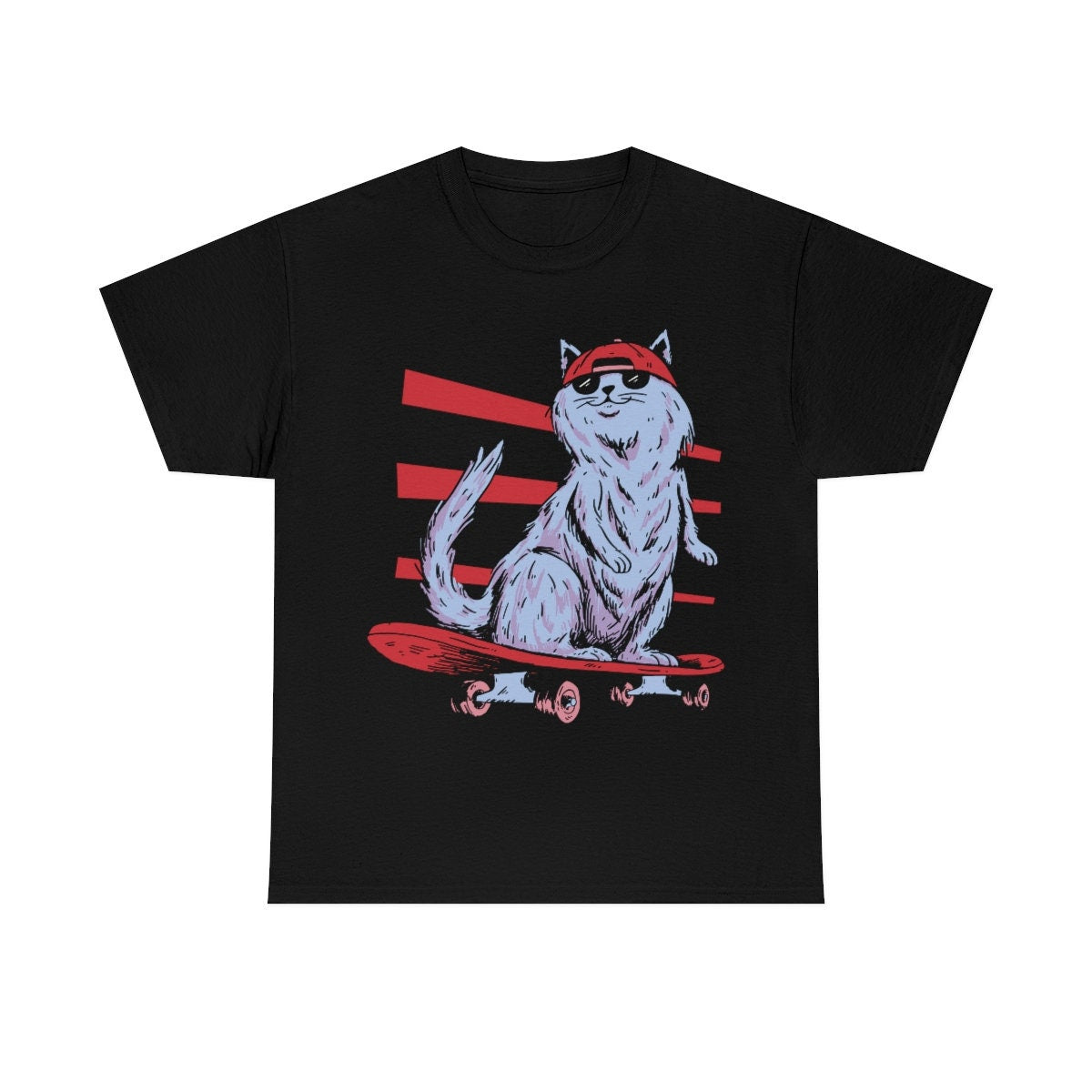 Cool Cat Wearing a Hat and Sunglasses Riding a Skateboard, Skateboarding Cat, Boarding Tee, Skater Shirt