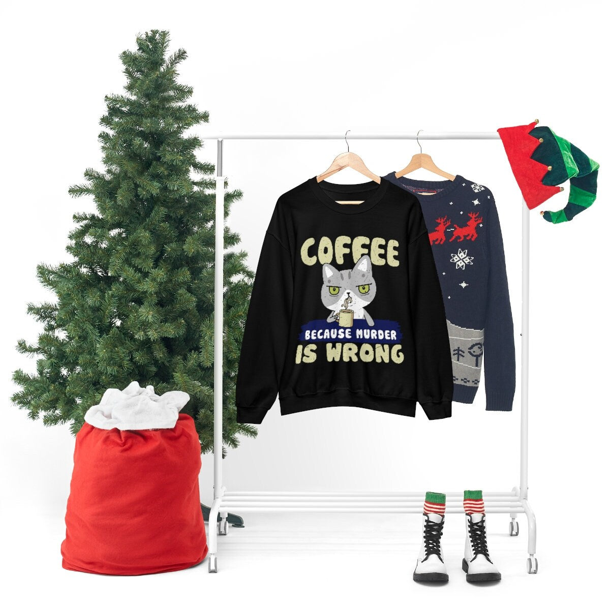 Coffee Sweatshirt, Coffee Because Murder Is Wrong, Cat Dad Gift, Coffee Gift, Funny Coffee Cat Gift, Coffee Lover, Coffee Lover Gift