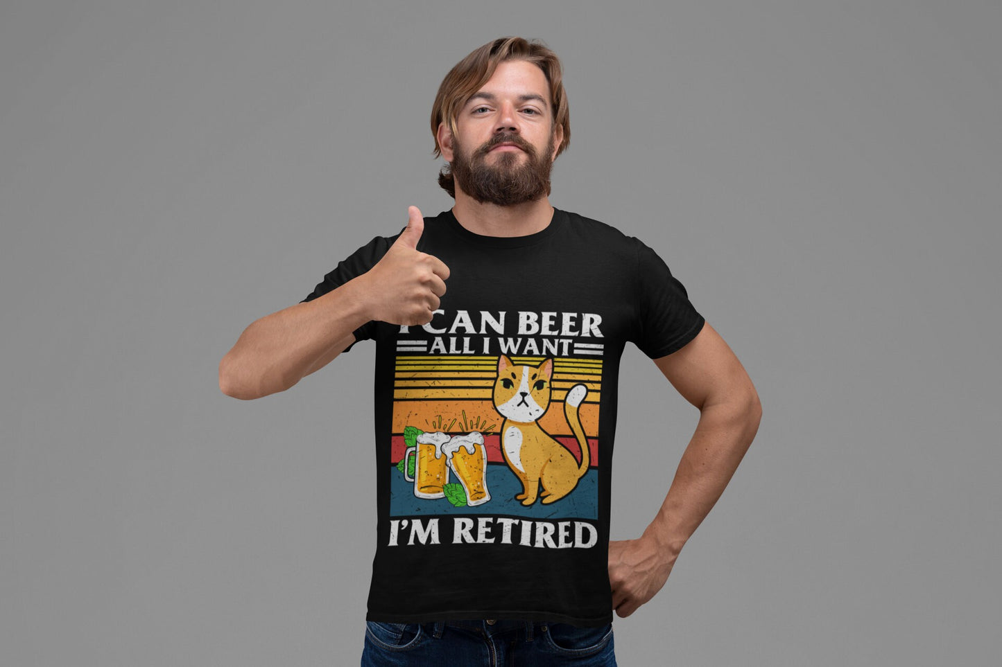 I Can Beer All I Want, I'm Retired, Retired Dad Gift, Cat Dad Shirt, Beer Dad Shirt, Cat Dad Gift, Retired, Unisex Jersey Short Sleeve Tee