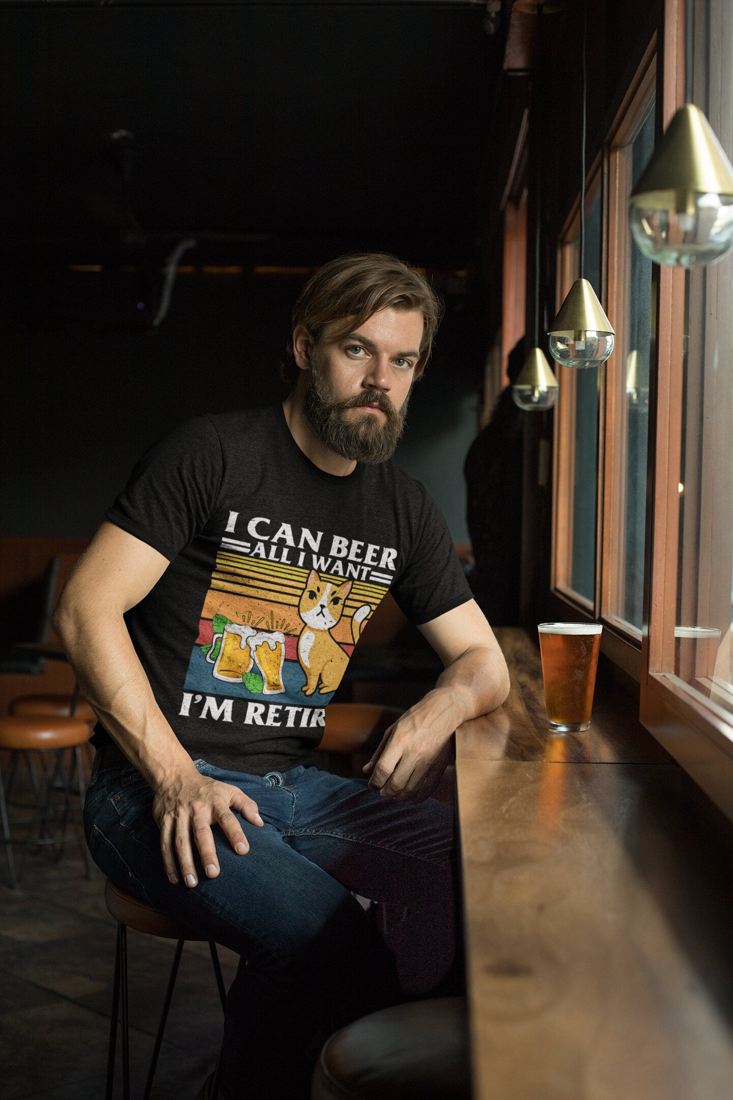 I Can Beer All I Want, I'm Retired, Retired Dad Gift, Cat Dad Shirt, Beer Dad Shirt, Cat Dad Gift, Retired, Unisex Jersey Short Sleeve Tee