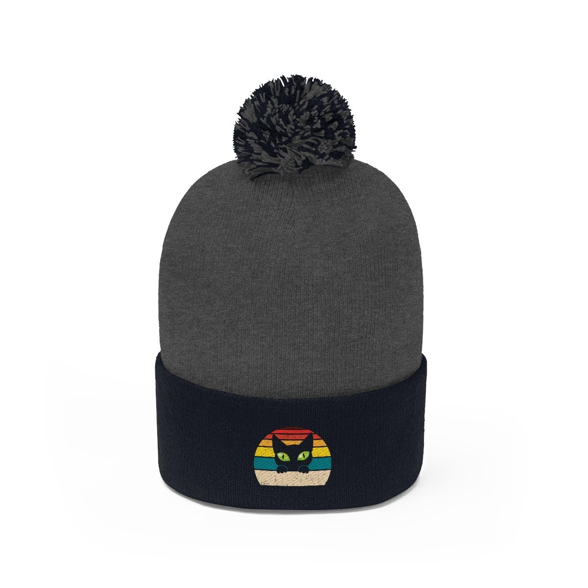 Cat Eyes Beanie, Cat Beanie, Funny Cat Eyes Gift, Cat Present, Cat Mom Beanie, Cat Dad Beanie, Cat Hat, Cat Toque, Pom Pom Beanie