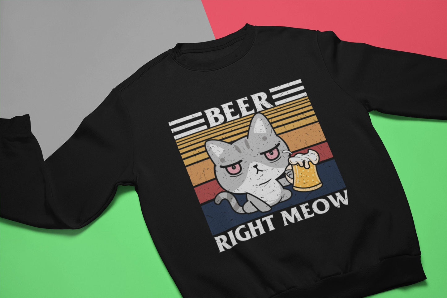 Beer Right Meow, Funny Cat Drinking Beer Sweatshirt, Cat Dad Gift, Cat Gift, Beer Lover, Cat Present, Unisex Heavy Blend Crewneck Sweatshirt