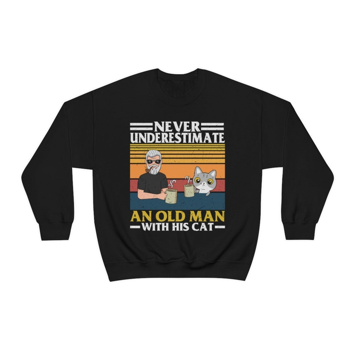 Never Underestimate an Old Man and His Cat, Cat Present, Cat Dad Gift, funny beer shirt, Unisex Heavy Blend Crewneck Sweatshirt