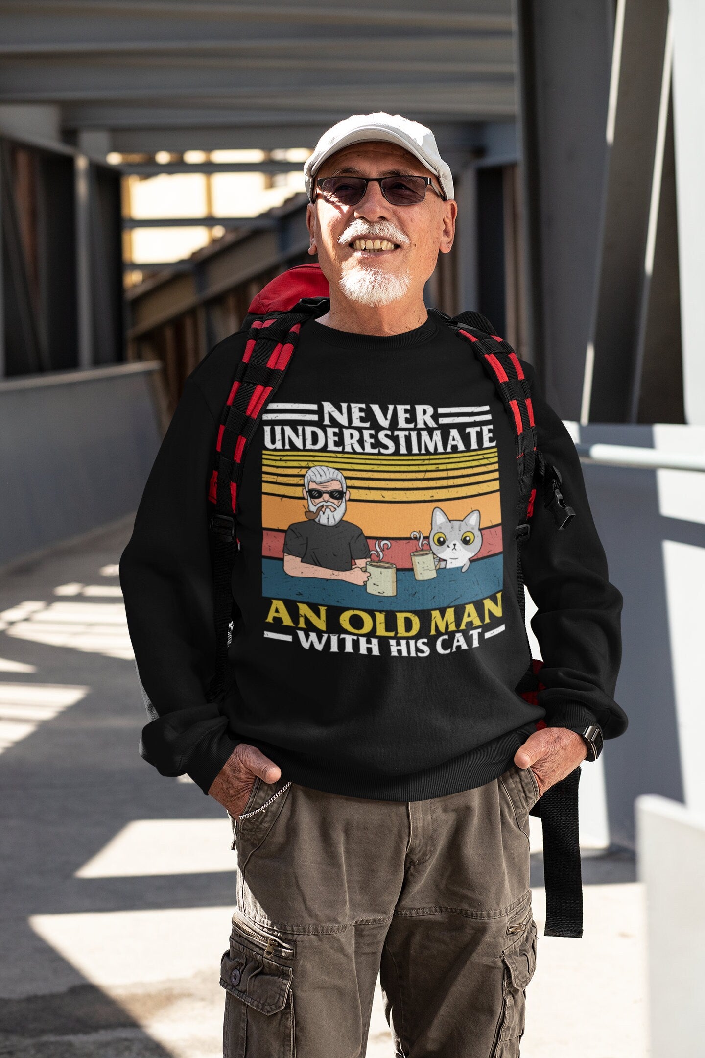 Never Underestimate an Old Man and His Cat, Cat Present, Cat Dad Gift, Funny Cat Dad Shirt, Unisex Tee