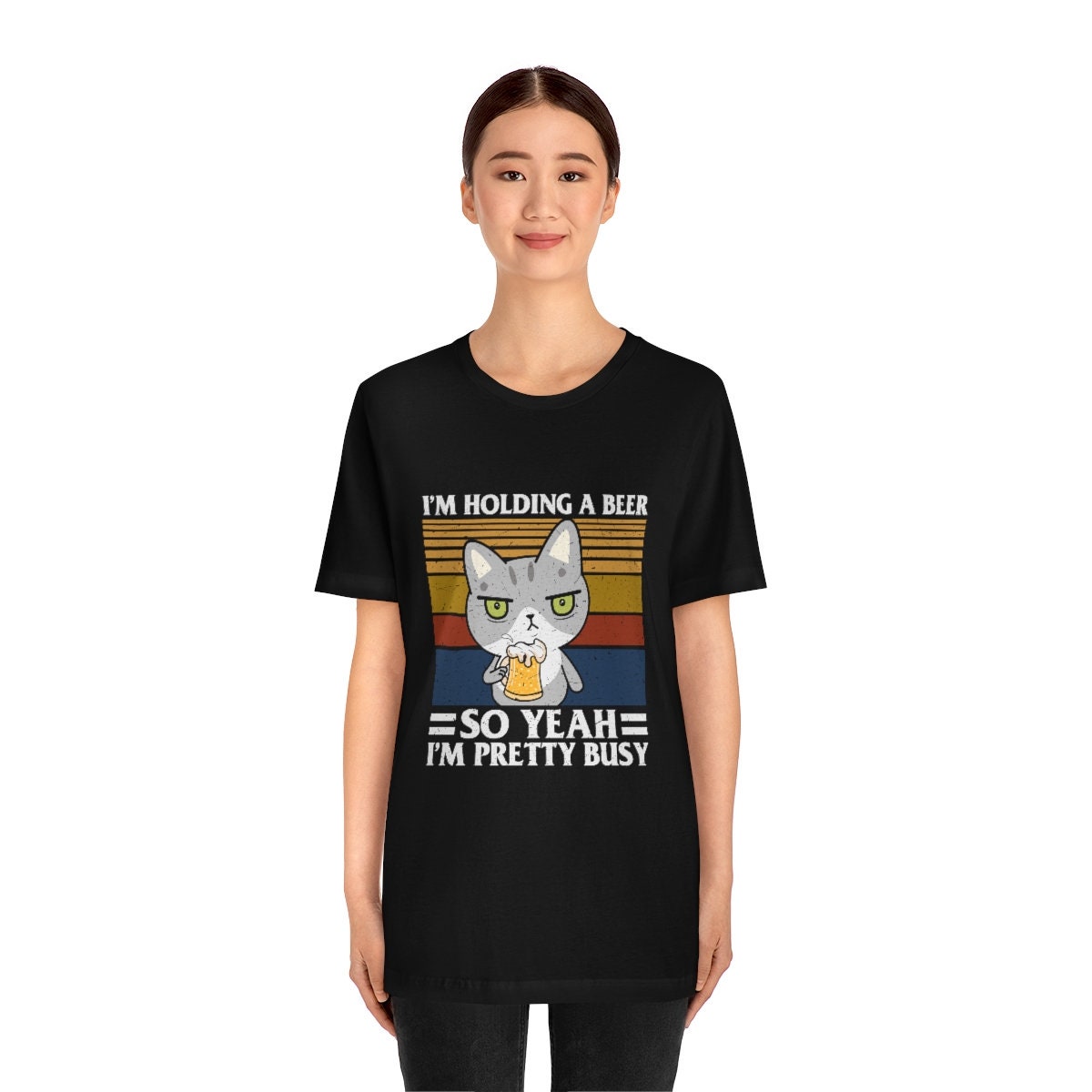 I'm Holding a Beer, Funny Cat Dad Mom Shirt, Cat Present, Cat Gift, Beer Lover Shirt, funny beer shirt, Unisex Jersey Short Sleeve Tee