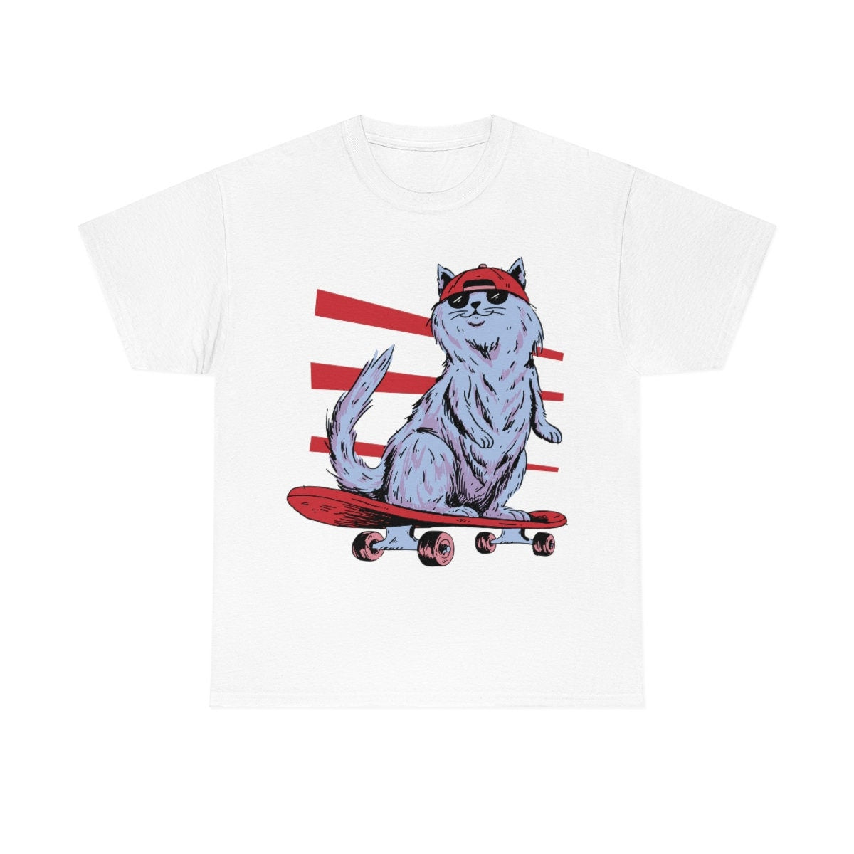 Cool Cat Wearing a Hat and Sunglasses Riding a Skateboard, Skateboarding Cat, Boarding Tee, Skater Shirt