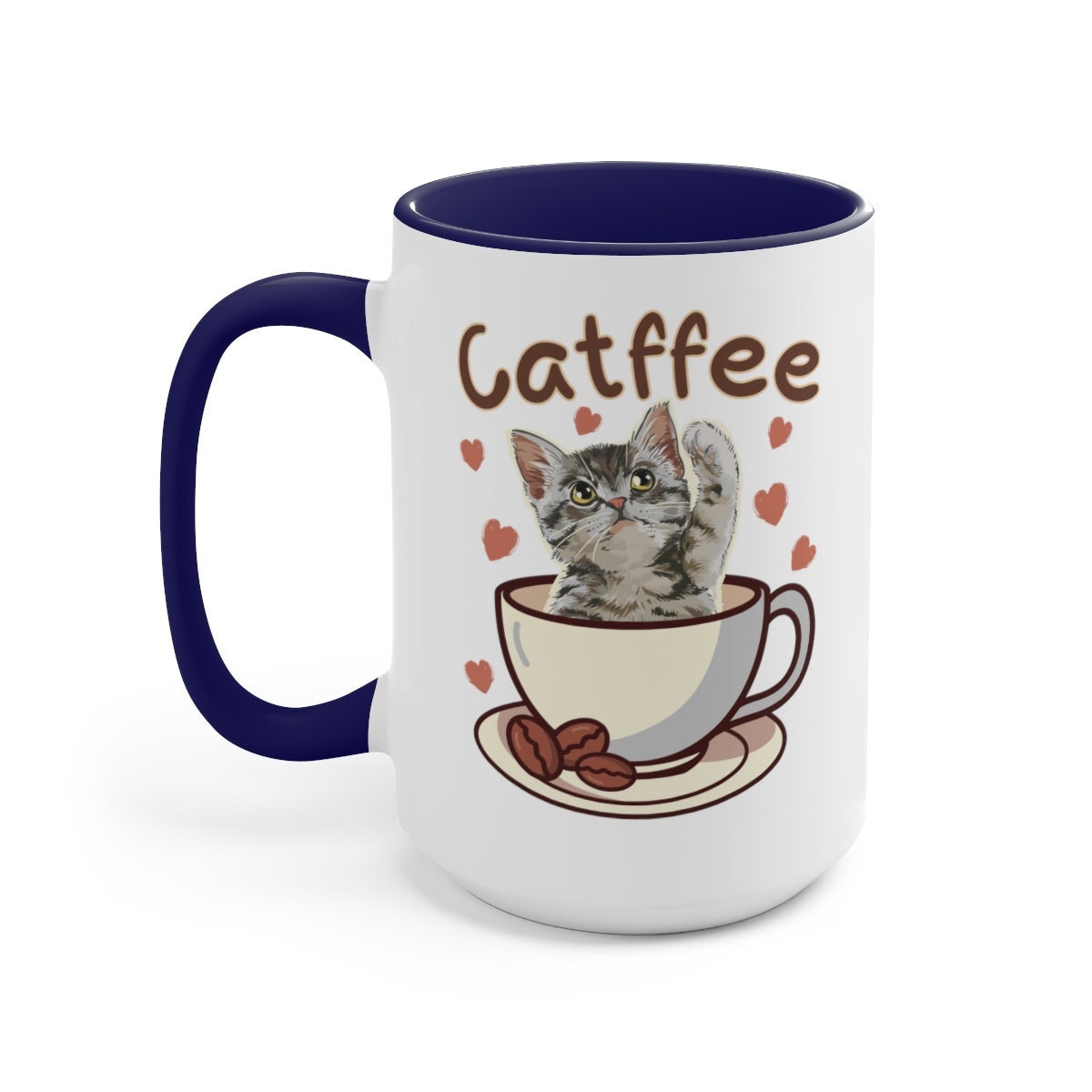 Catffee Cute Kitten in Coffee Cup, Mug for Cat Lover, Cat Dad Gift, Cat Mom Gift, Cat Present, Two-Tone Coffee Mugs, 15oz