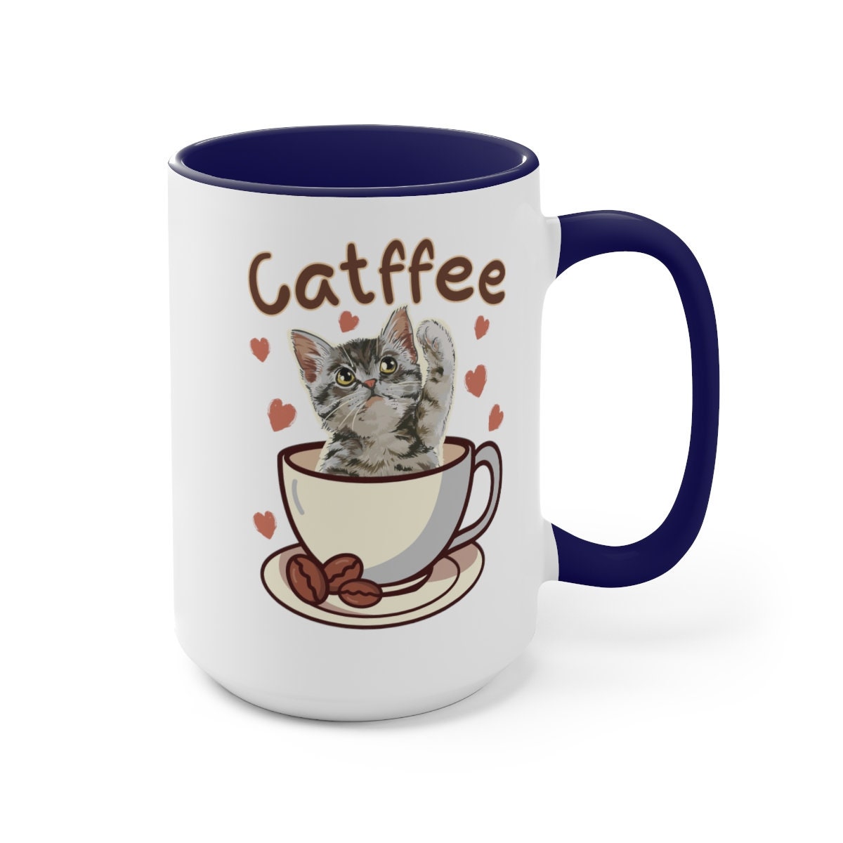 Catffee Cute Kitten in Coffee Cup, Mug for Cat Lover, Cat Dad Gift, Cat Mom Gift, Cat Present, Two-Tone Coffee Mugs, 15oz