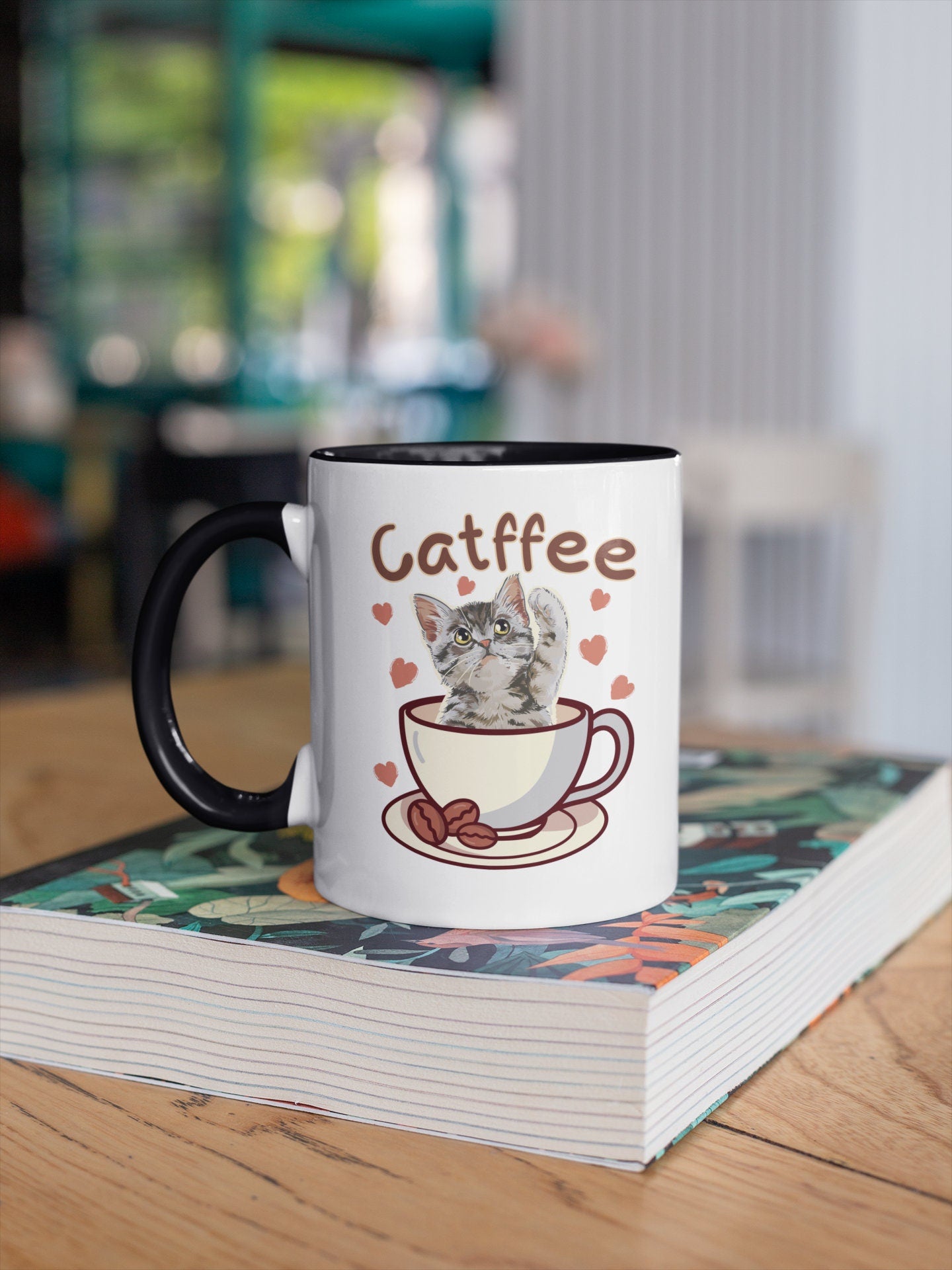 Catffee Cute Kitten in Coffee Cup, Mug for Cat Lover, Cat Dad Gift, Cat Mom Gift, Cat Present, Two-Tone Coffee Mugs, 15oz