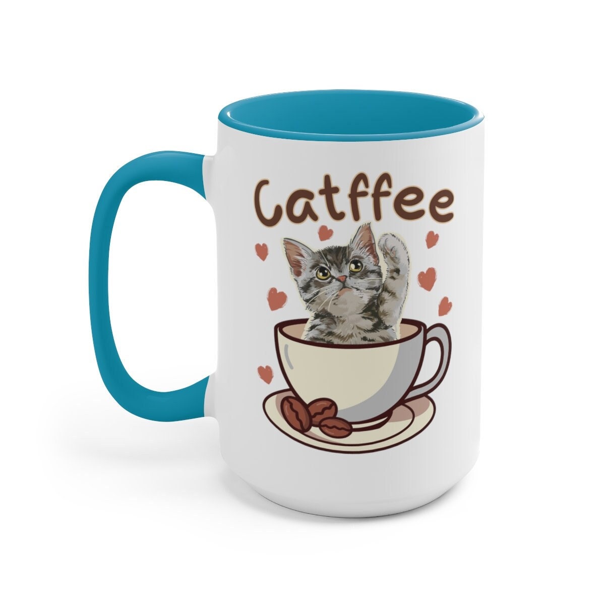 Catffee Cute Kitten in Coffee Cup, Mug for Cat Lover, Cat Dad Gift, Cat Mom Gift, Cat Present, Two-Tone Coffee Mugs, 15oz