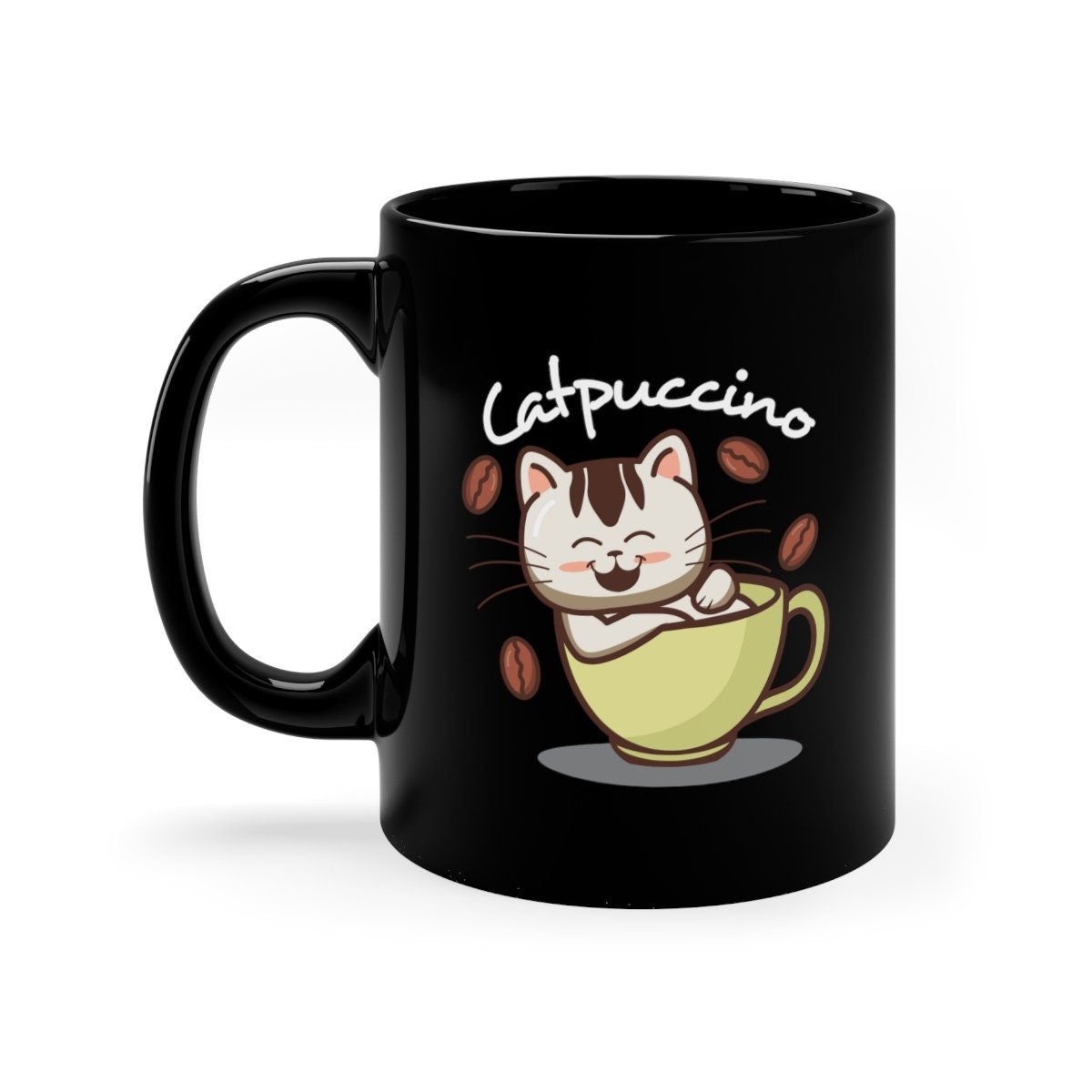 Catpuccino Cute Kitten in Coffee Cup, Mug for Cat Lover, Cute Kawaii Cat, Cat Dad Gift, Cat Mom Gift, Cat Present,  11oz Black Mug