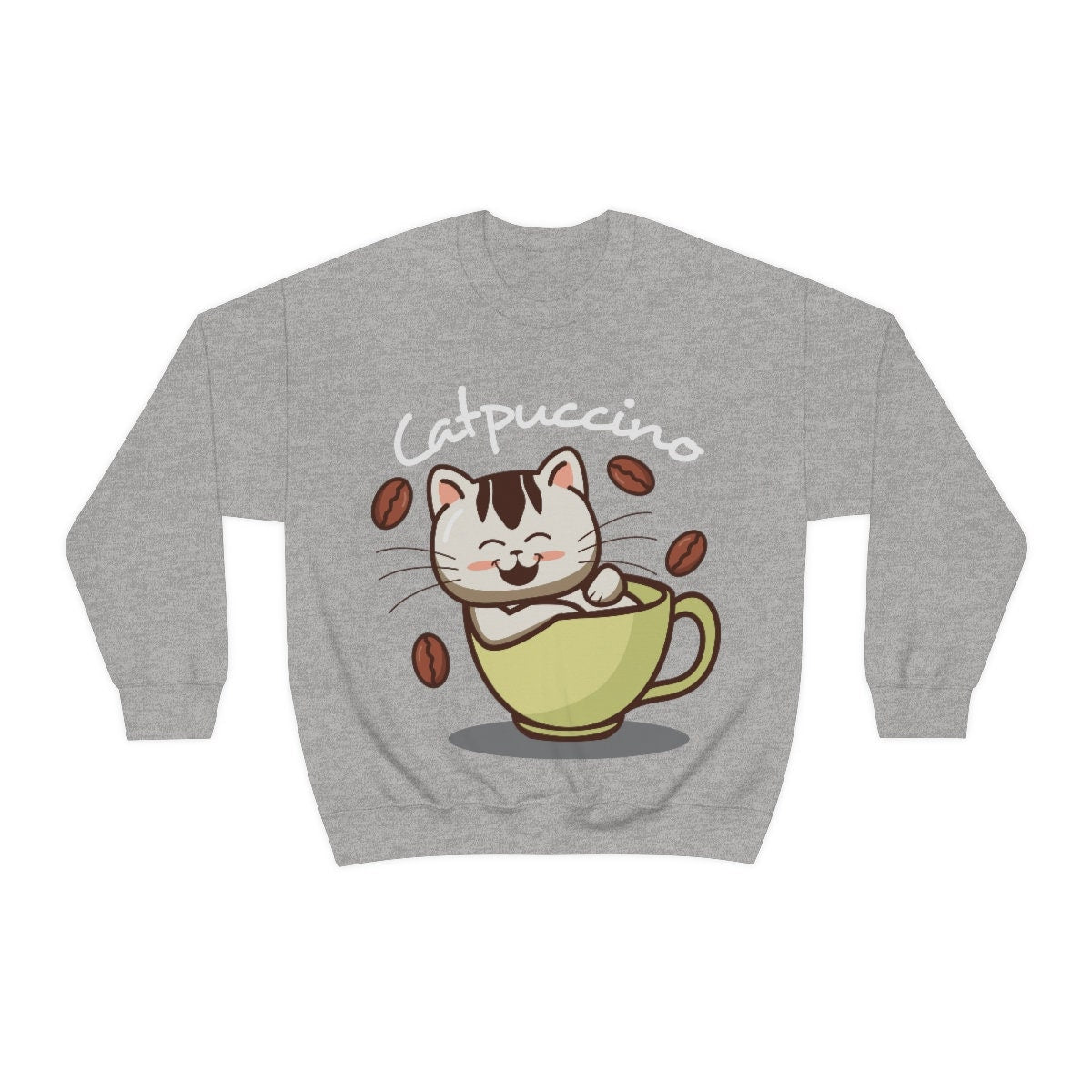 Catpuccino Cute Kitten in Coffee Cup, Sweatshirt for Cat Coffee Lover, Cute Kawaii Cat, Cat Dad Mom Gift, Cat Present
