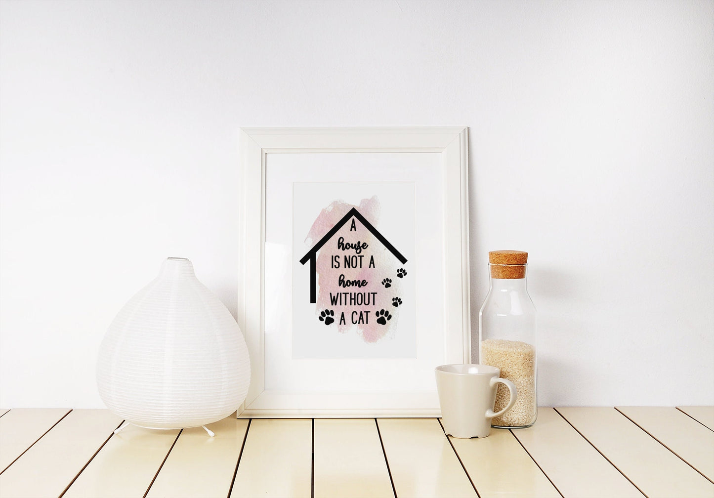 Cat Boho Wall Art Decor for Home Bedroom Office, A House is Not a Home Without a Cat, Gift for Cat Lover