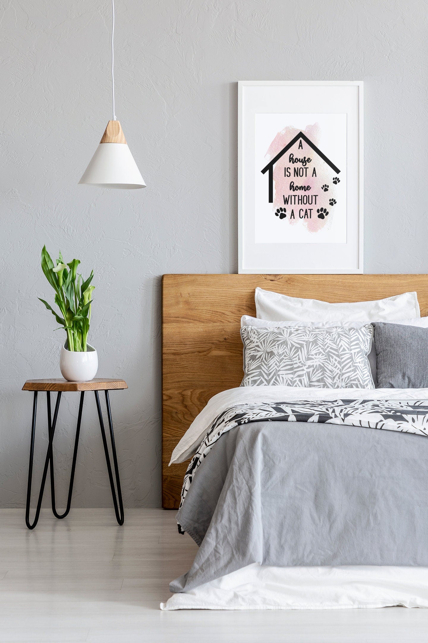 Cat Boho Wall Art Decor for Home Bedroom Office, A House is Not a Home Without a Cat, Gift for Cat Lover