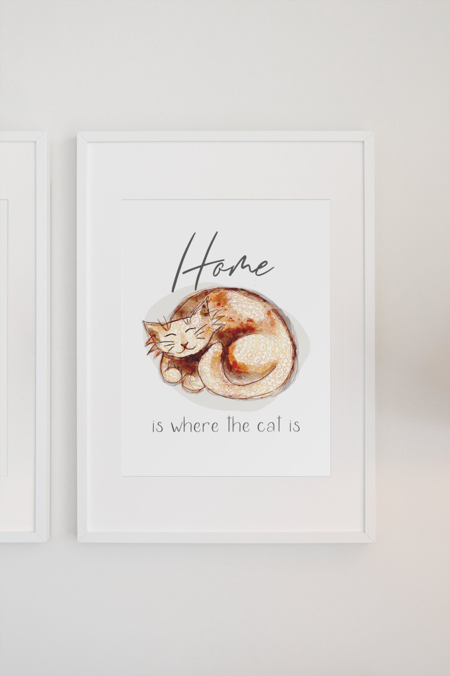 Home is Where the Cat Is, Cat Boho Wall Art Decor for Home Bedroom Office, Gift for Cat Lover, Digital Printable Art
