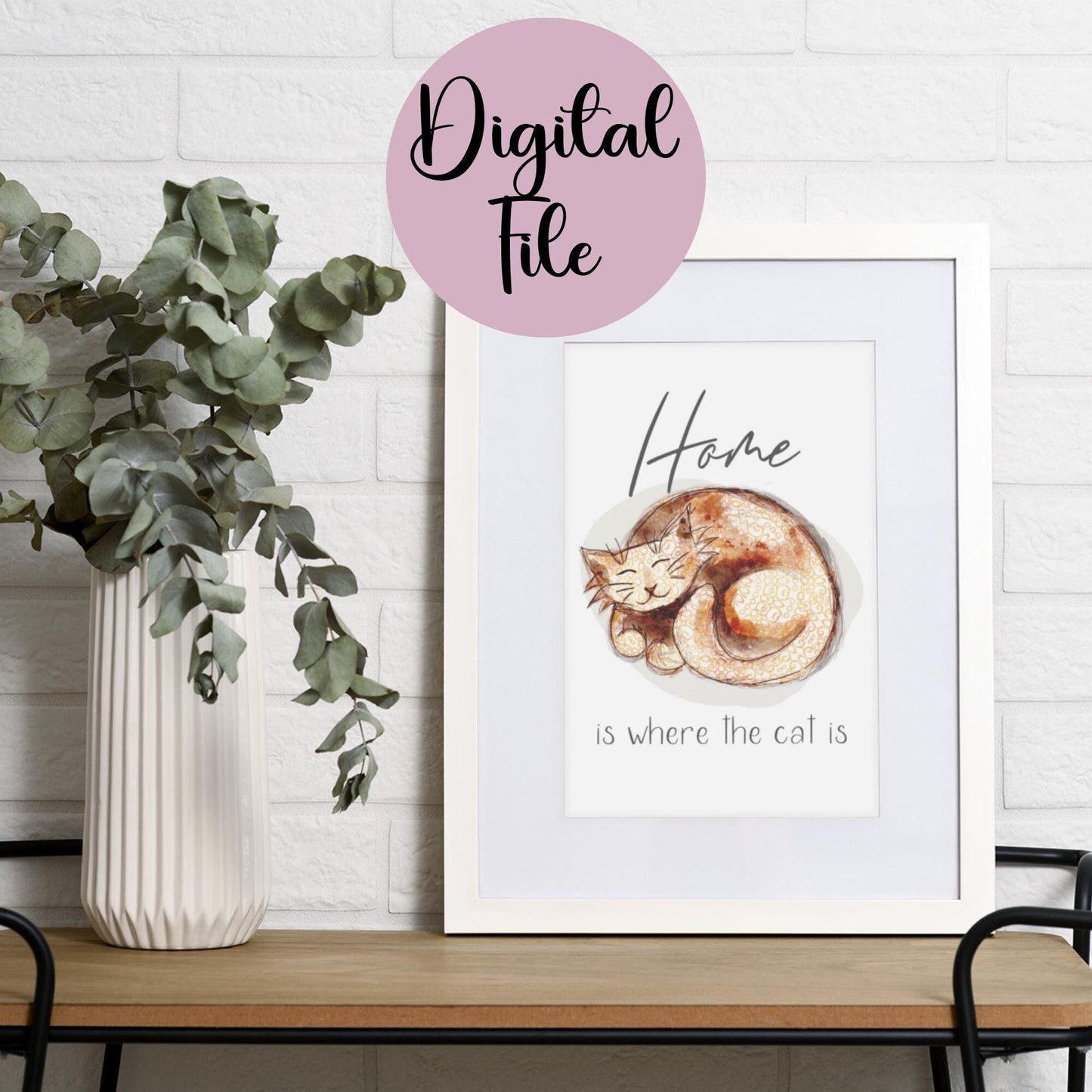 Home is Where the Cat Is, Cat Boho Wall Art Decor for Home Bedroom Office, Gift for Cat Lover, Digital Printable Art