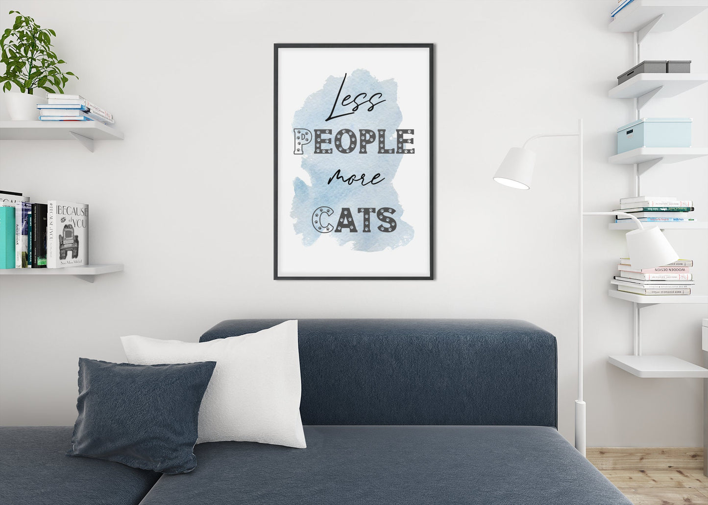 Less People More Cats, Cat Boho Wall Art Decor for Home Bedroom Office, Gift for Cat Lover, Digital Printable Art