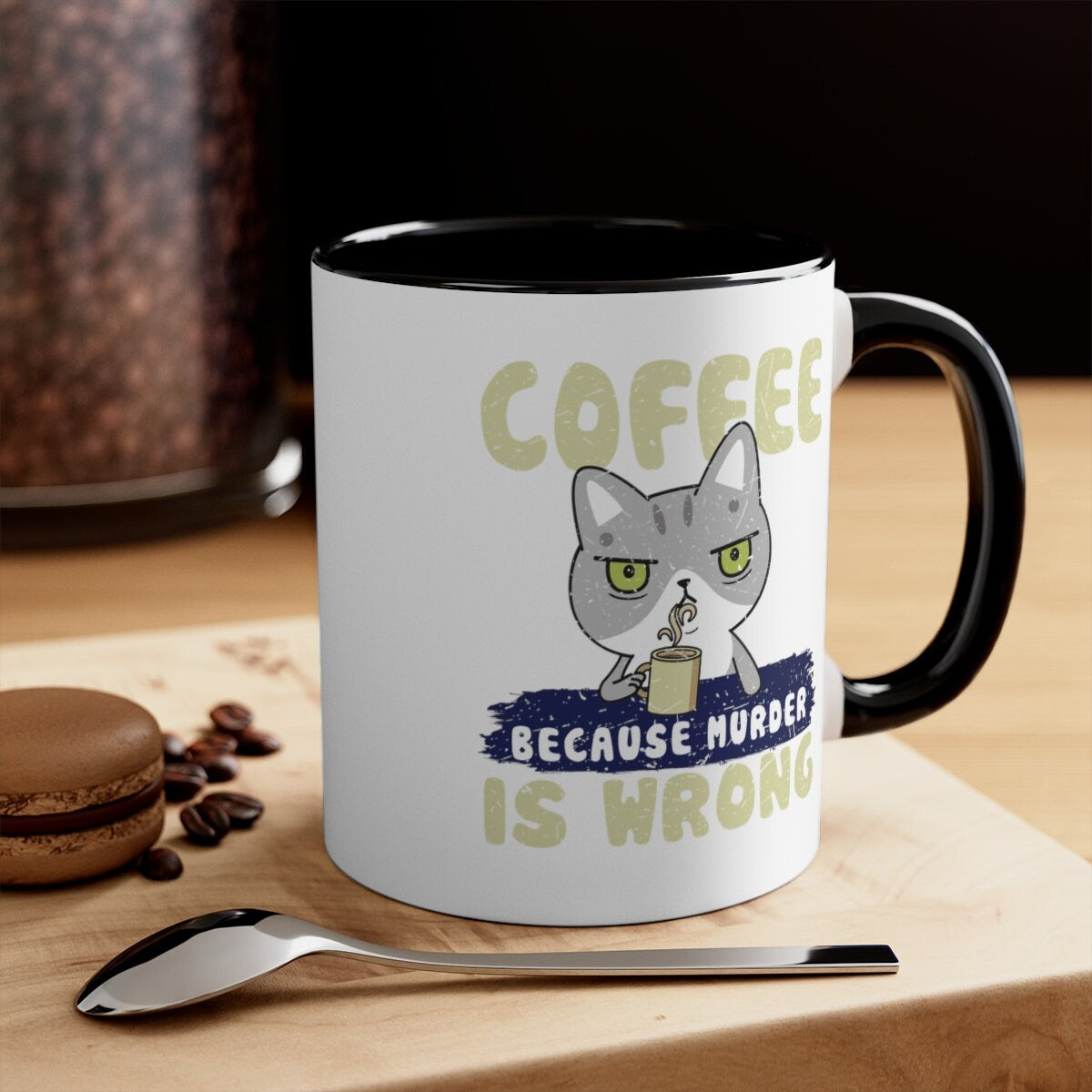 Coffee Mug, Coffee Because Murder Is Wrong, Cat Dad Gift,  Coffee Gift, Funny Coffee Gift, Coffee Lover, Coffee Lover Gift, Love And Coffee