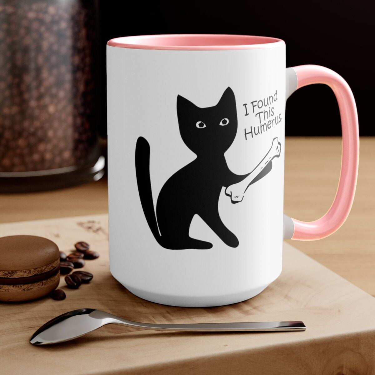 I Found this Humerus, Funny Cat Mug, Gift for Cat Mom, Funny Coffee Mug, Two-Tone Coffee Mugs, 15oz