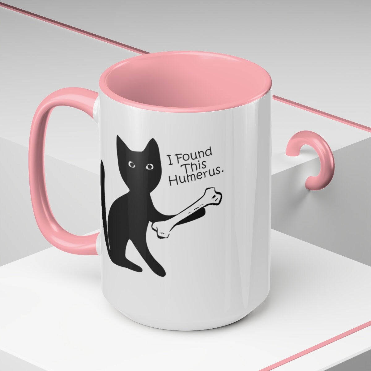 I Found this Humerus, Funny Cat Mug, Gift for Cat Mom, Funny Coffee Mug, Two-Tone Coffee Mugs, 15oz
