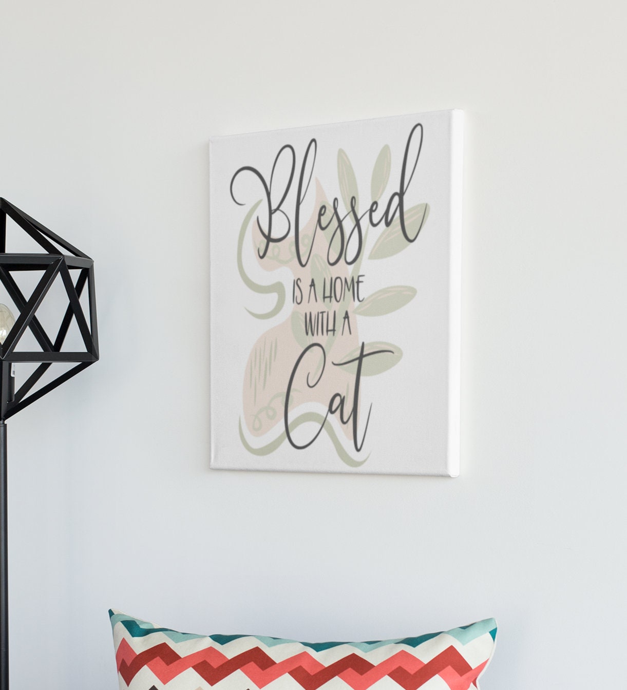 Blessed is a Home with a Cat, Cat Boho Wall Art Decor for Home Bedroom Office, Gift for Cat Lover, Digital Printable Art