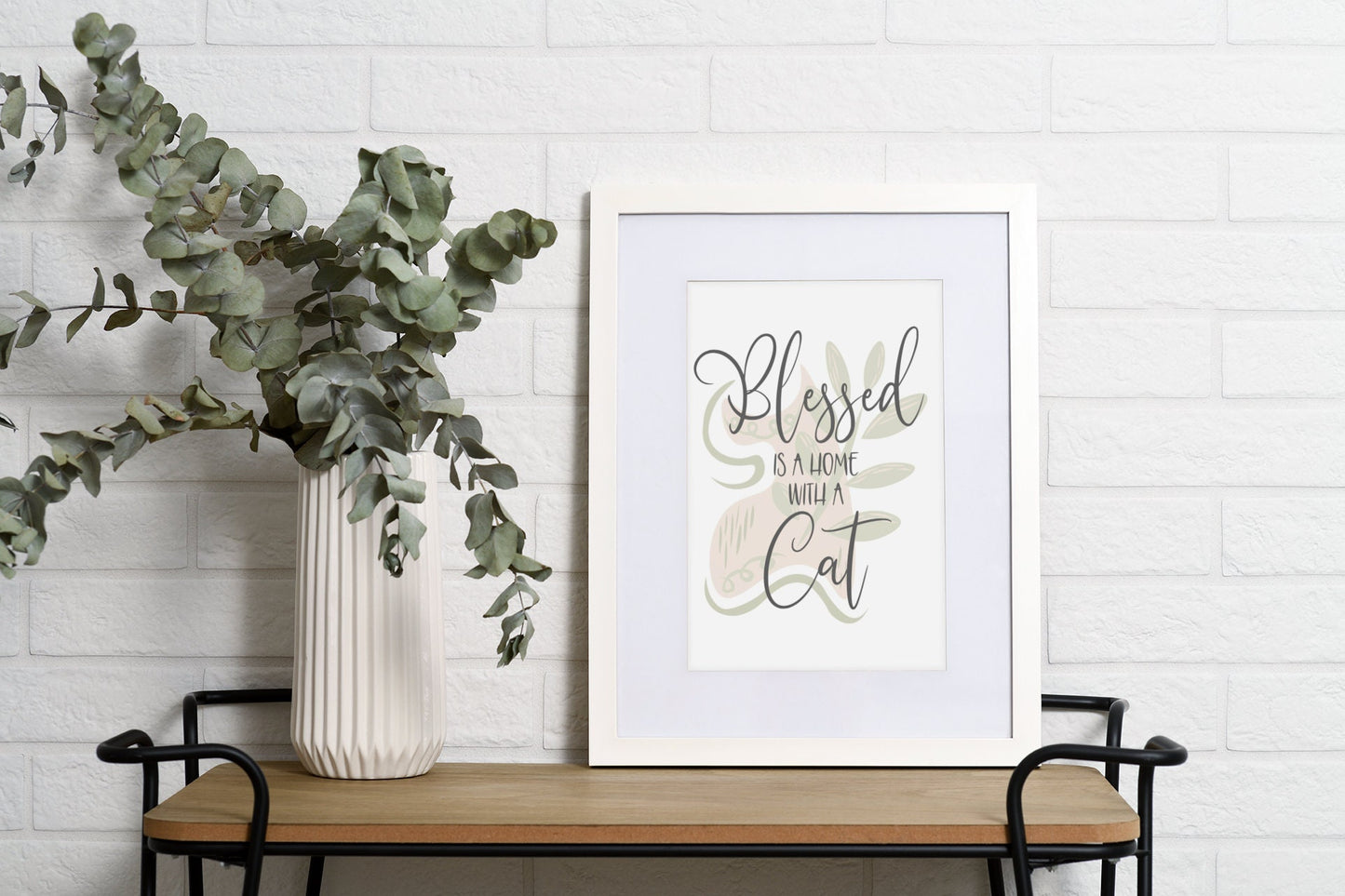 Blessed is a Home with a Cat, Cat Boho Wall Art Decor for Home Bedroom Office, Gift for Cat Lover, Digital Printable Art