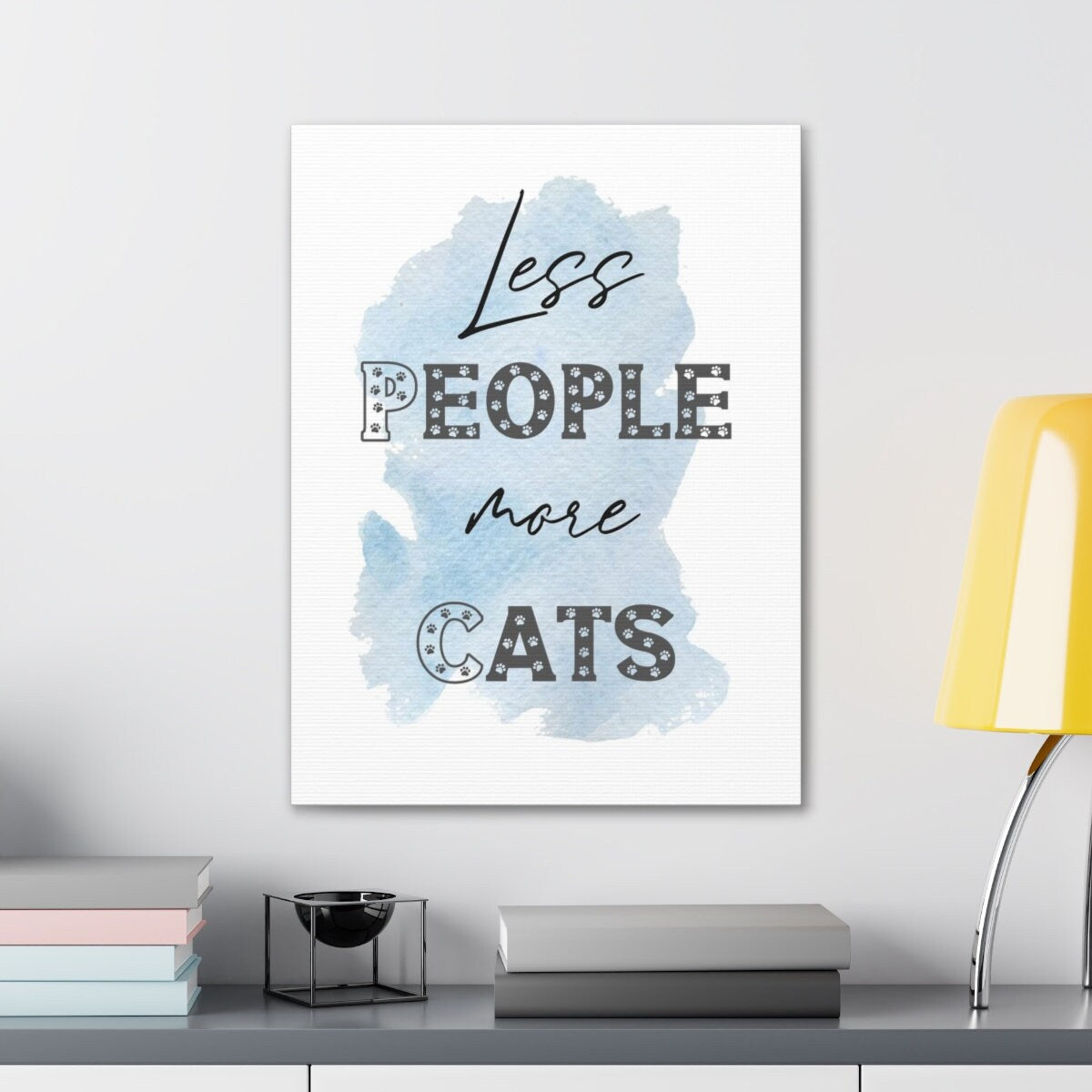 Less People More Cats, Cat Boho Wall Art Decor for Home Bedroom Office, Gift for Cat Lover, Canvas Gallery Wrap