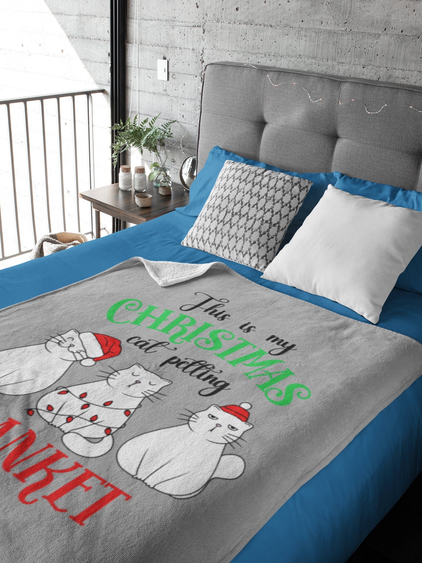 My Christmas Cat Petting Blanket, Cat Blanket Present, Gift for Cat Mom Dad Lover, Velveteen Plush Blanket