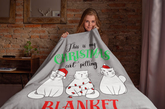 My Christmas Cat Petting Blanket, Cat Blanket Present, Gift for Cat Mom Dad Lover, Velveteen Plush Blanket