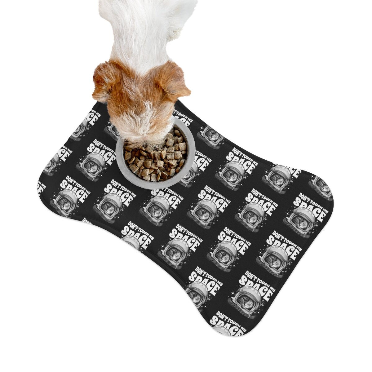 Bone Shape Space Cat Pet Food Mat, Astronaut Cat Food Mat, Don't Touch My Space, Pet Placemat Pet Feeding Mats