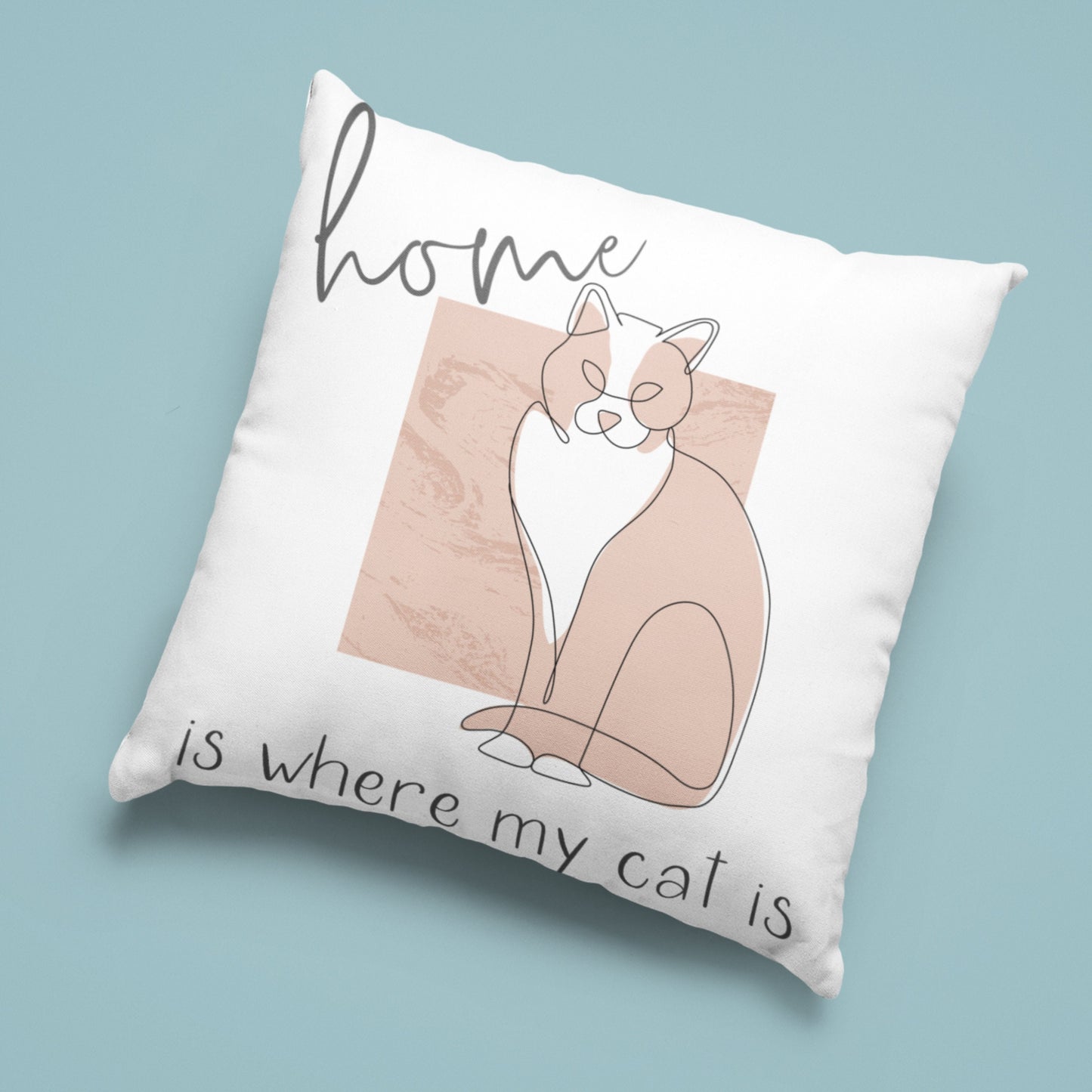 Home is Where My Cat Is, Gift for Cat Lover, Cat Present for Her, Bohemian Decor Square Throw Pillow for Cat Mom Dad