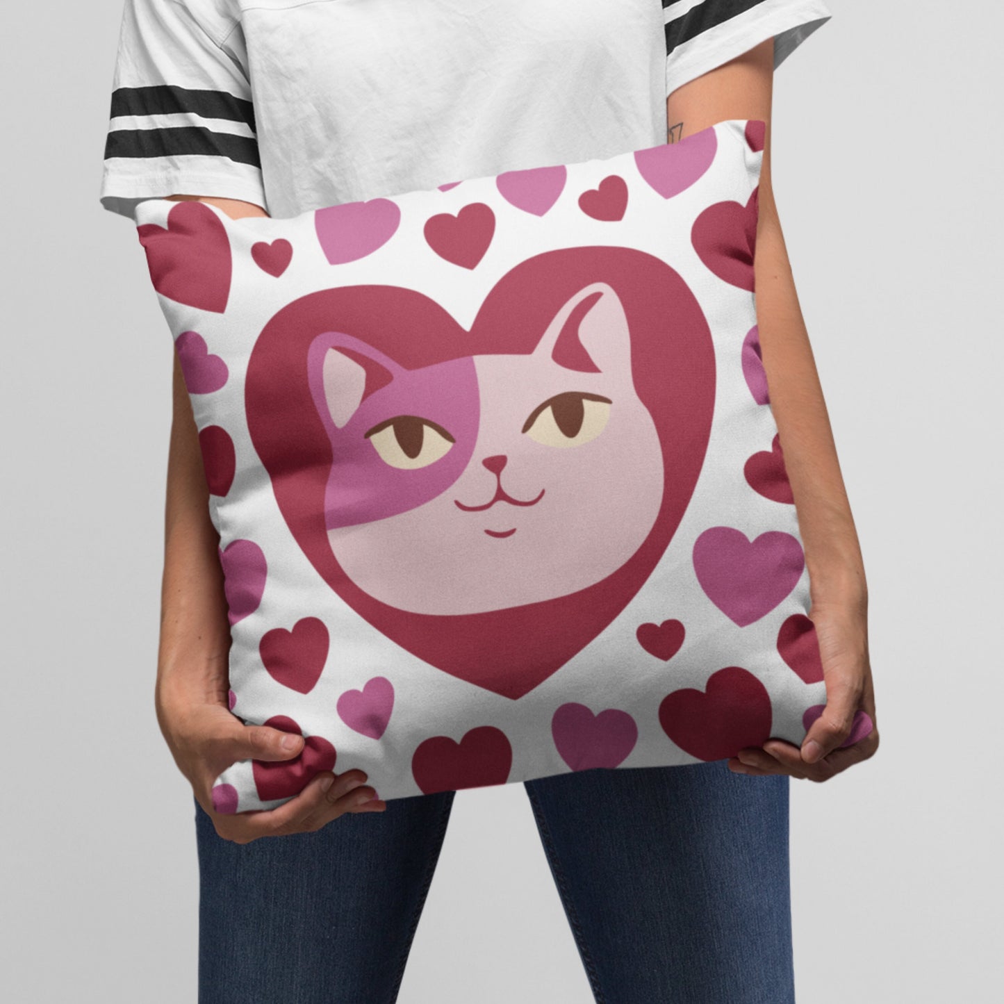 Cat Pillow, Cat Gift for Girlfriend, 14x14" Throw Pillow, Gift for Cat Lover, Present for Cat Person, Cat Lady, Valentine's Gift