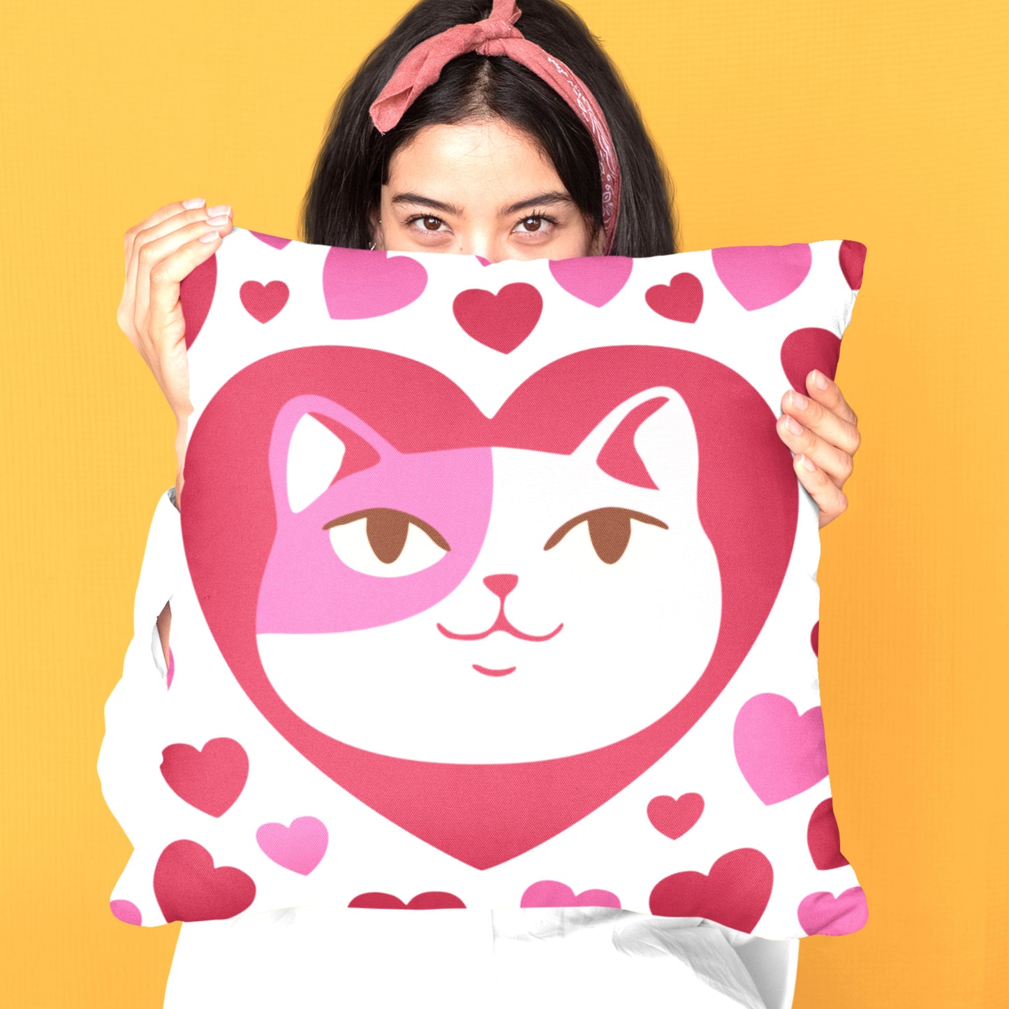 Cat Pillow, Cat Gift for Girlfriend, 14x14" Throw Pillow, Gift for Cat Lover, Present for Cat Person, Cat Lady, Valentine's Gift